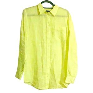 Women’s Linen Boyfriend Shirt/ Photo with lady is apple green.